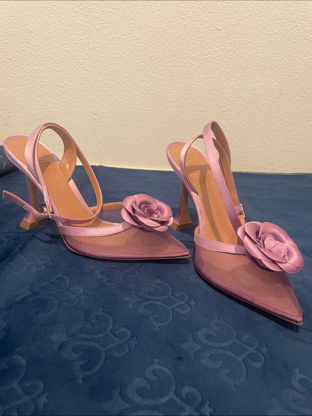 Lilac Floral Slingback Pointed-Toe Heels with Decorative Rose
